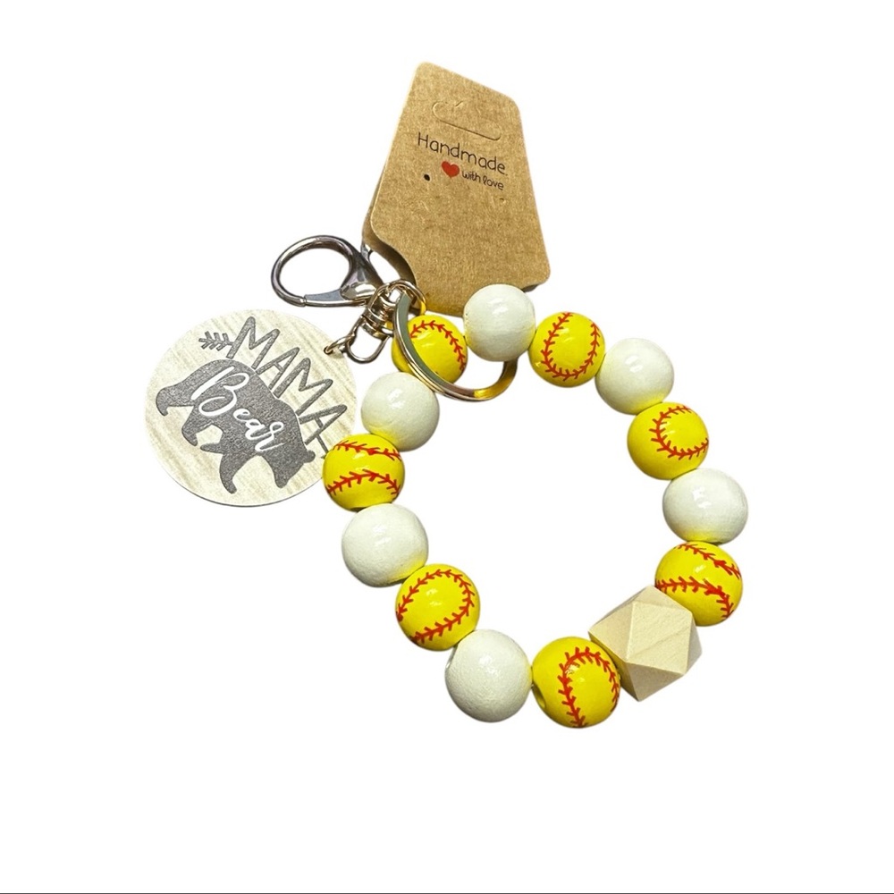 Yellow and White Beaded Keychain Bracelet